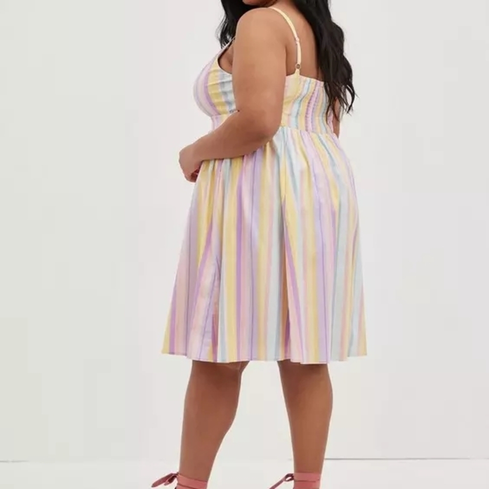 Torrid Pastel Stripe Poplin Tie-Front Mini Skater Dress | Size 2 image 5